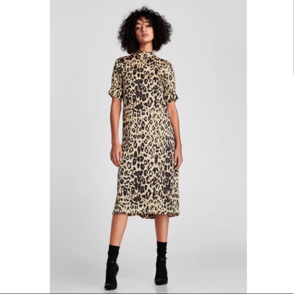 NWOT Zara Leopard Print Side Split Midi Dress
